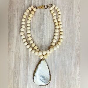 Vintage Double Strand Angel Skin Coral Knotted Teardrop Pendant Necklce